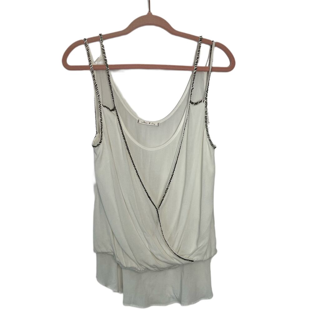 Willow & Clay White Ivory Beaded Sleeveless Tiered Boho Festival Tank Top Size M